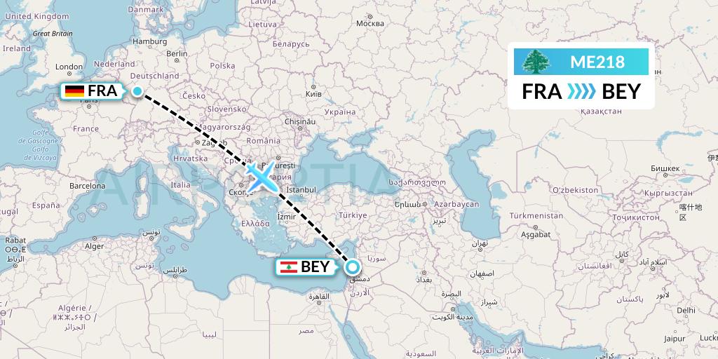 ME218 MEA Flight Map: Frankfurt to Beirut