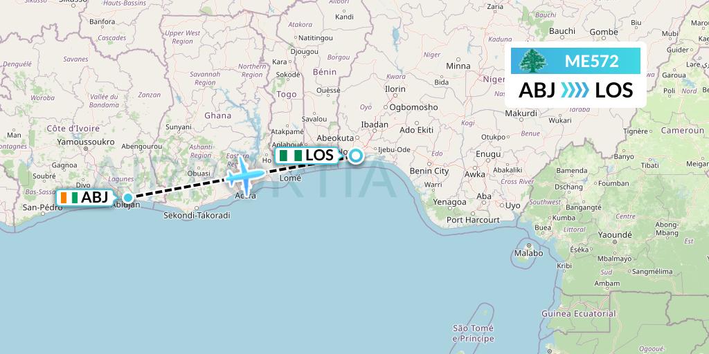 ME572 MEA Flight Map: Abidjan to Lagos