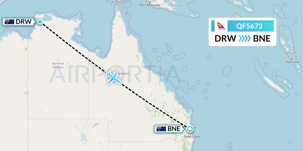 QF5673 Qantas Flight Map: Darwin to Brisbane