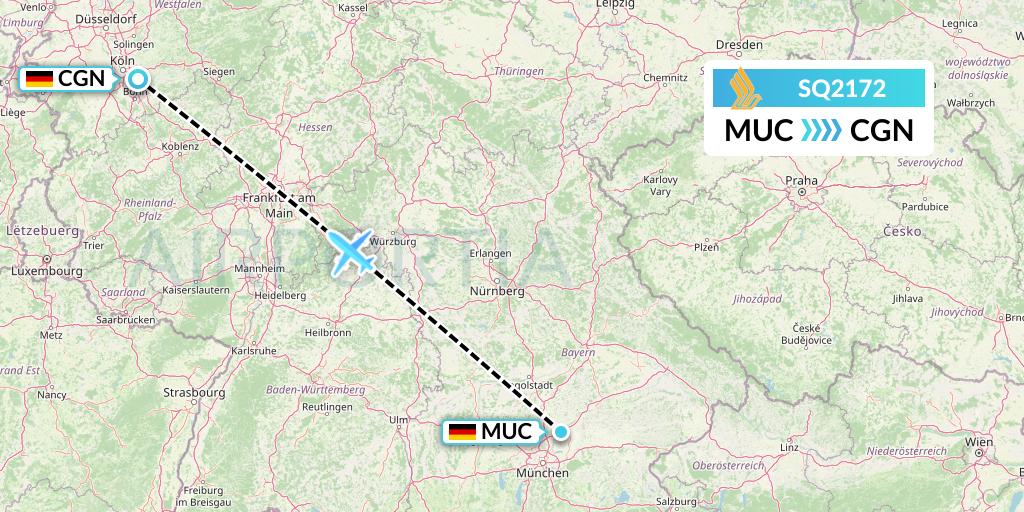 SQ2172 Singapore Airlines Flight Map: Munich to Cologne