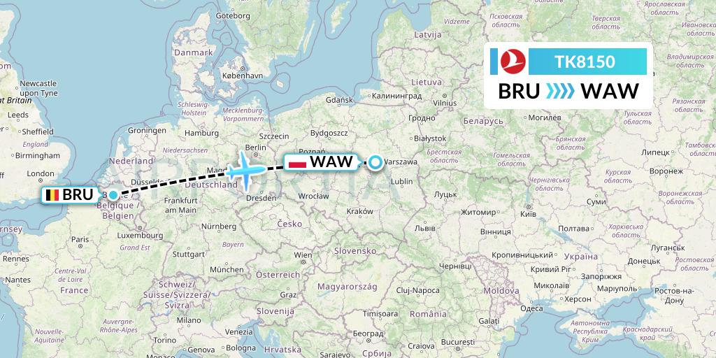 TK8150 Turkish Airlines Flight Map: Brussels to Warsaw