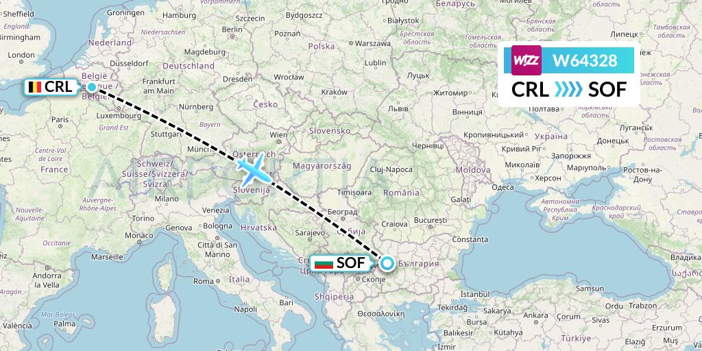 W64328 Wizz Air Flight Map: Brussels to Sofia