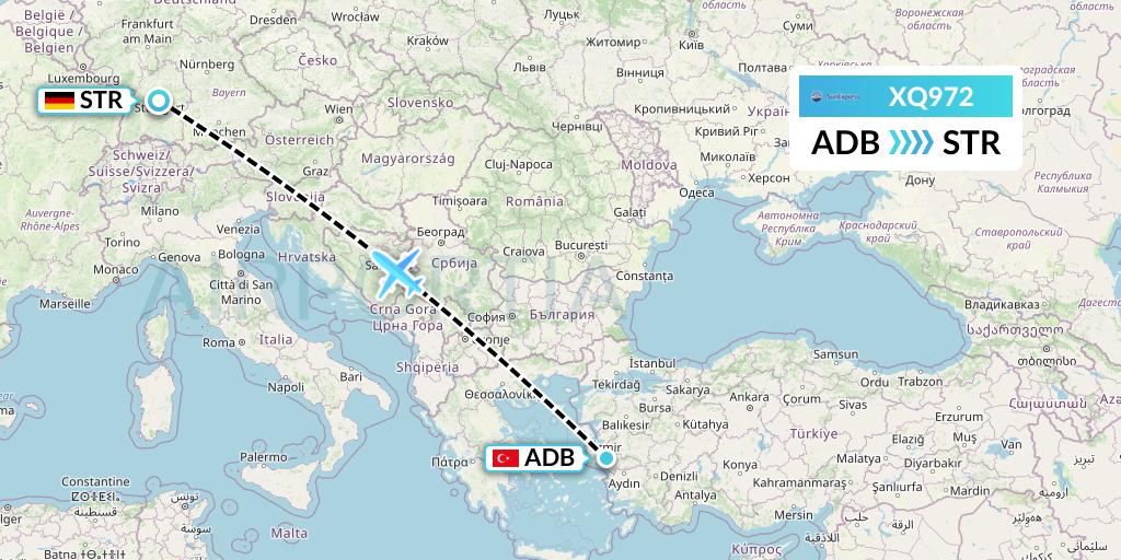XQ972 SunExpress Flight Map: Izmir to Stuttgart