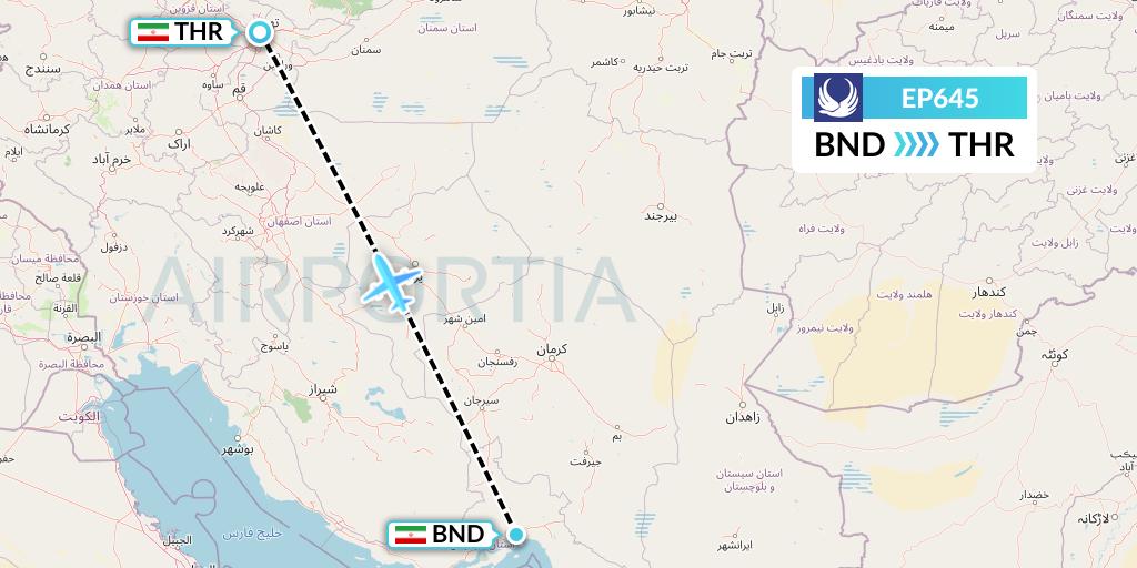 EP645 Iran Aseman Airlines Flight Map: Bandar Abbas to Tehran