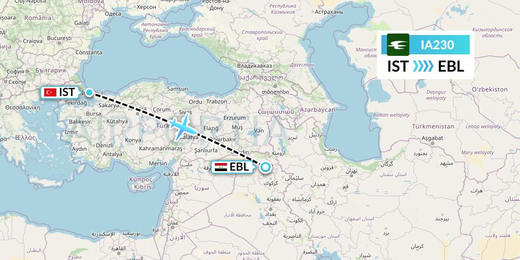 IA230 Iraqi Airways Flight Map: Istanbul to Arbil