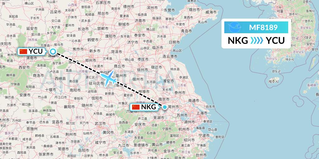 MF8189 Xiamen Airlines Flight Map: Nanjing to Yuncheng