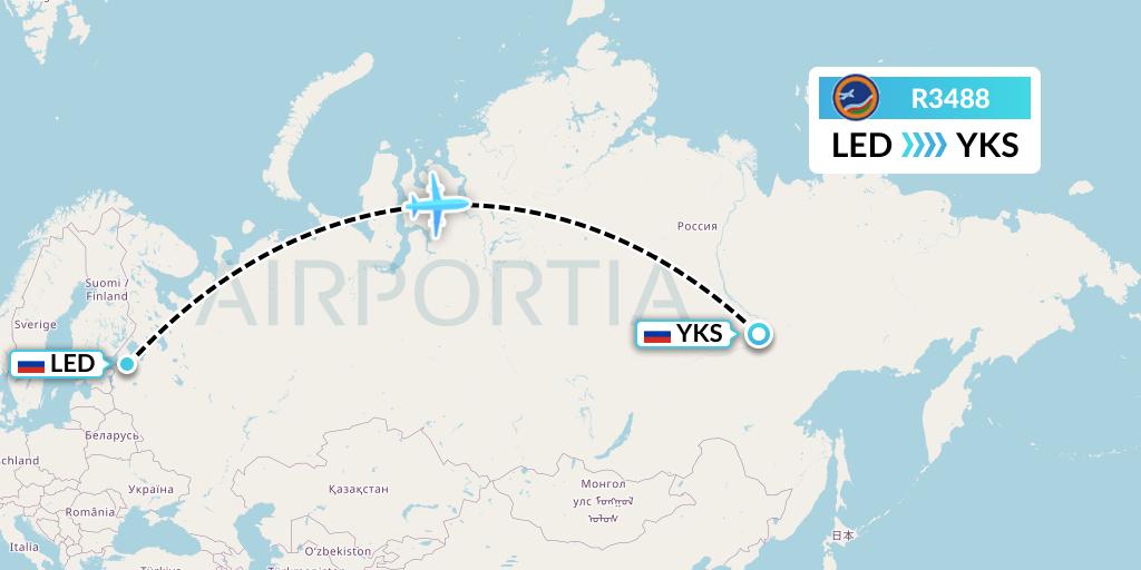 R3488 Yakutia Airlines Flight Map: St. Petersburg to Yakutsk
