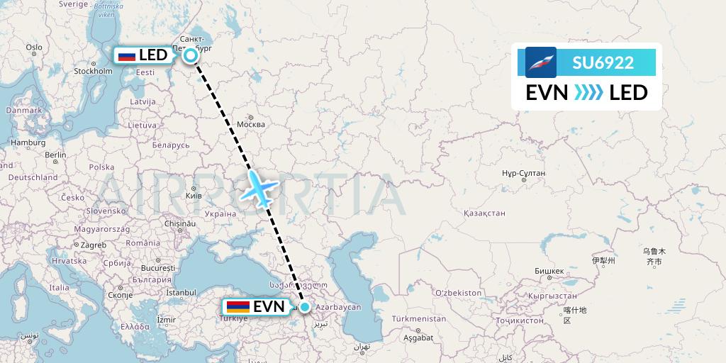 SU6922 Aeroflot Flight Map: Yerevan to St. Petersburg