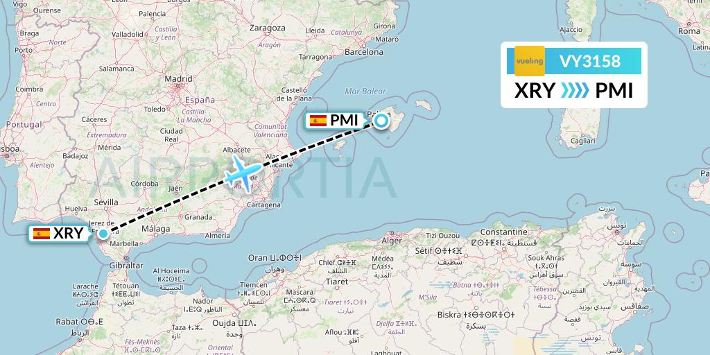 VY3158 Vueling Flight Map: Jerez to Palma de Mallorca