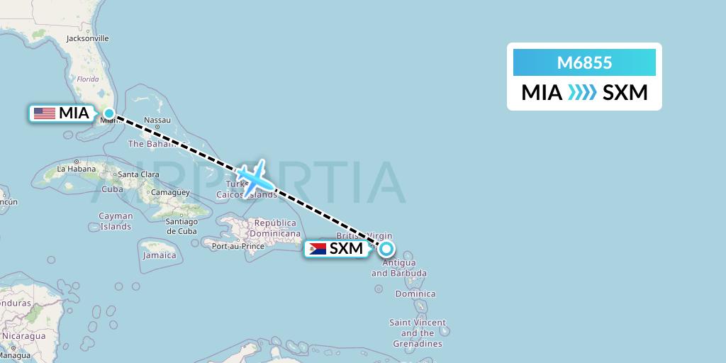 M6855 Amerijet International Flight Map: Miami to Sint Maarten