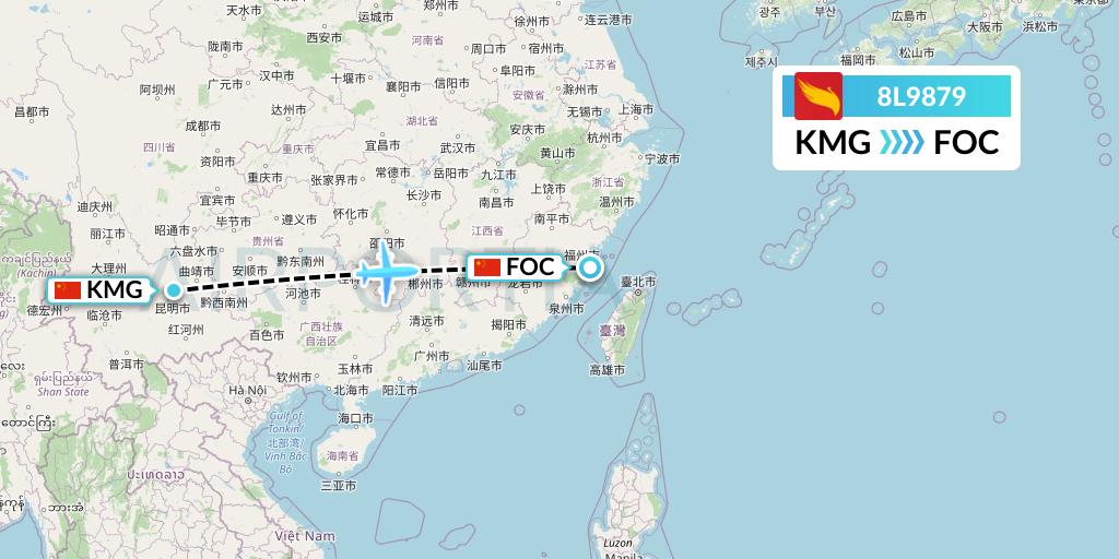 8L9879 Lucky Air Flight Map: Kunming to Fuzhou
