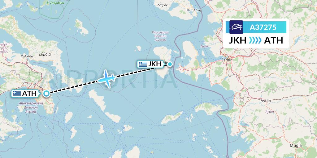 A37275 Aegean Airlines Flight Map: Chios to Athens