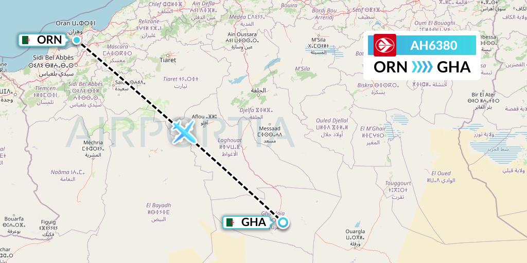 AH6380 Air Algerie Flight Map: Oran to Ghardaia