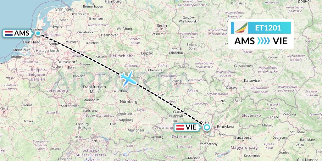 ET1201 Ethiopian Airlines Flight Map: Amsterdam to Vienna