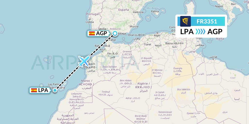FR3351 Ryanair Flight Map: Las Palmas to Malaga