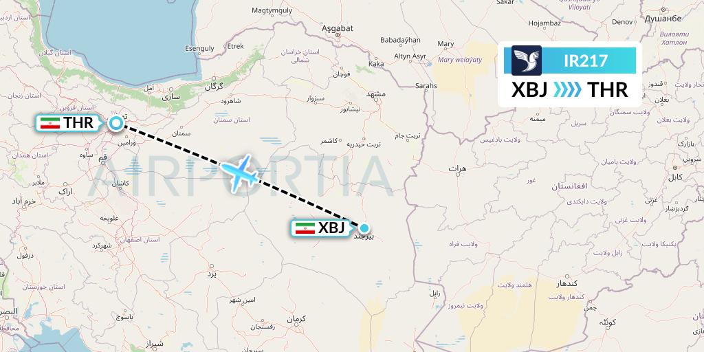 IR217 Iran Air Flight Map: Birjand to Tehran