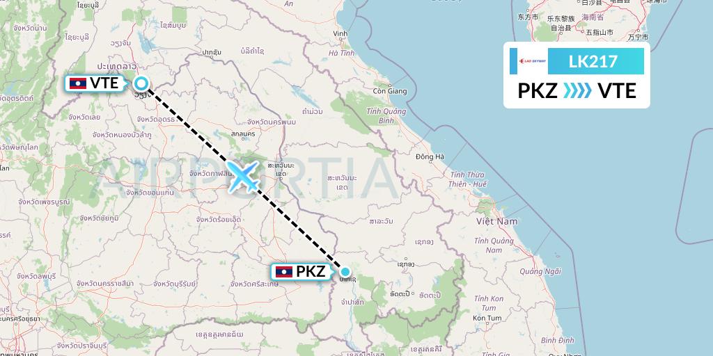 LK217 Lao Skyway Flight Map: Pakse to Vientiane
