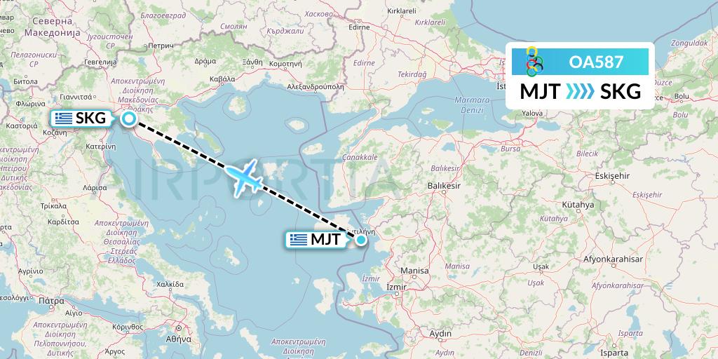 OA587 Olympic Air Flight Map: Mytilene to Thessaloniki
