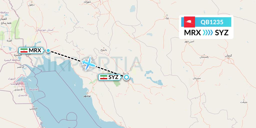 QB1235 Qeshm Airlines Flight Map: Mahshahr to Shiraz