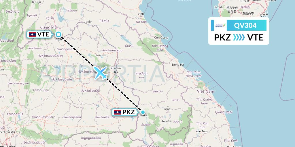 QV304 Lao Airlines Flight Map: Pakse to Vientiane