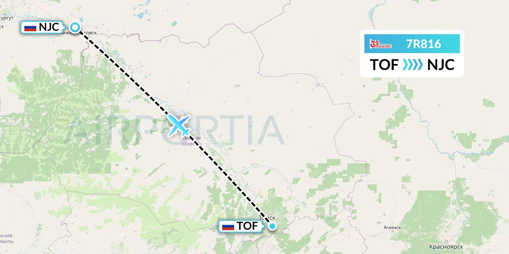 7R816 Rusline Flight Map: Tomsk to Nizhnevartovsk