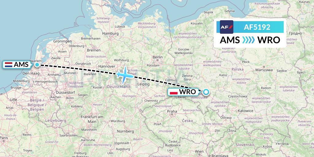 AF5192 Air France Flight Map: Amsterdam to Wroclaw