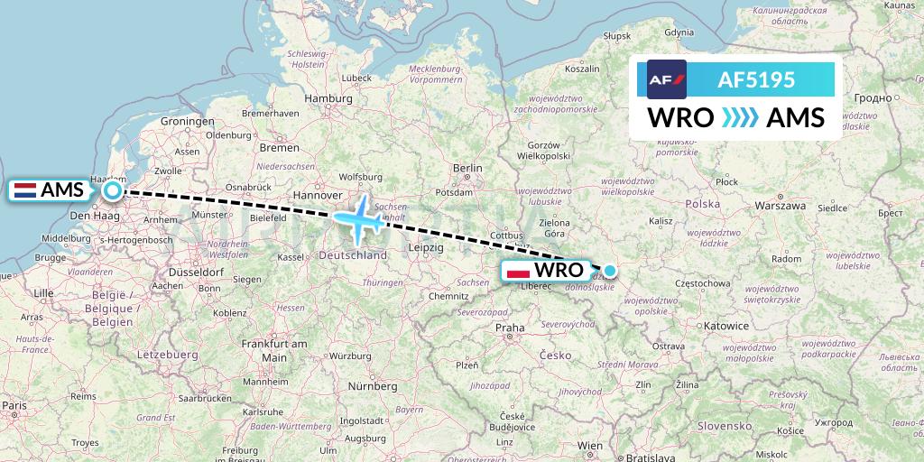 AF5195 Air France Flight Map: Wroclaw to Amsterdam
