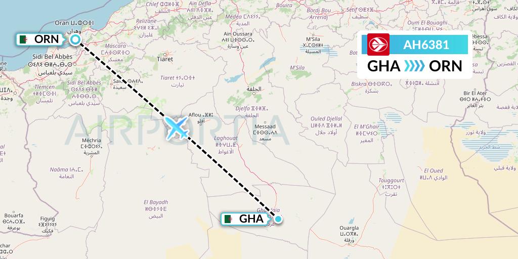 AH6381 Air Algerie Flight Map: Ghardaia to Oran