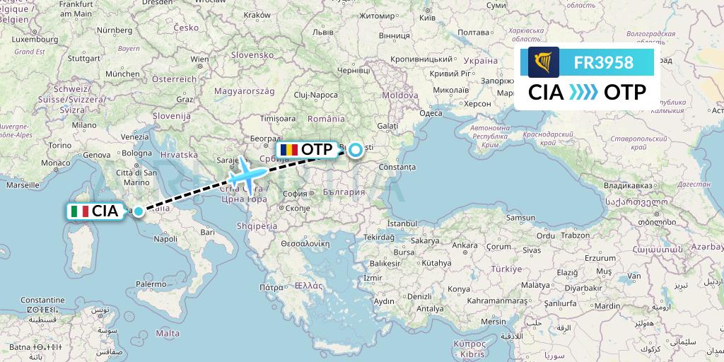 FR3958 Ryanair Flight Map: Rome to Bucharest