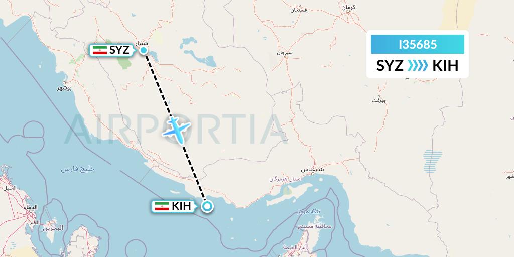 I35685 ATA Airlines Flight Map: Shiraz to Kish Island