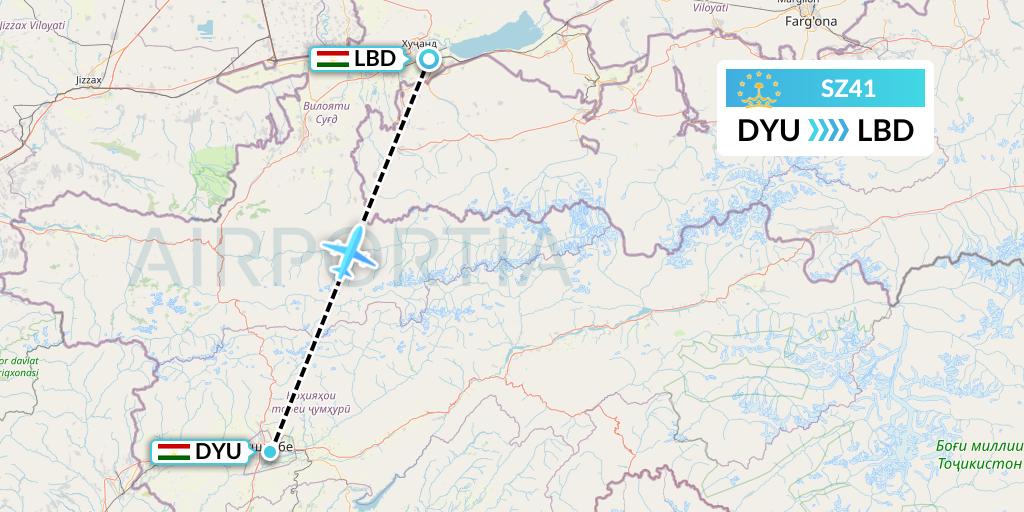 SZ41 Somon Air Flight Map: Dushanbe to Khudzhand