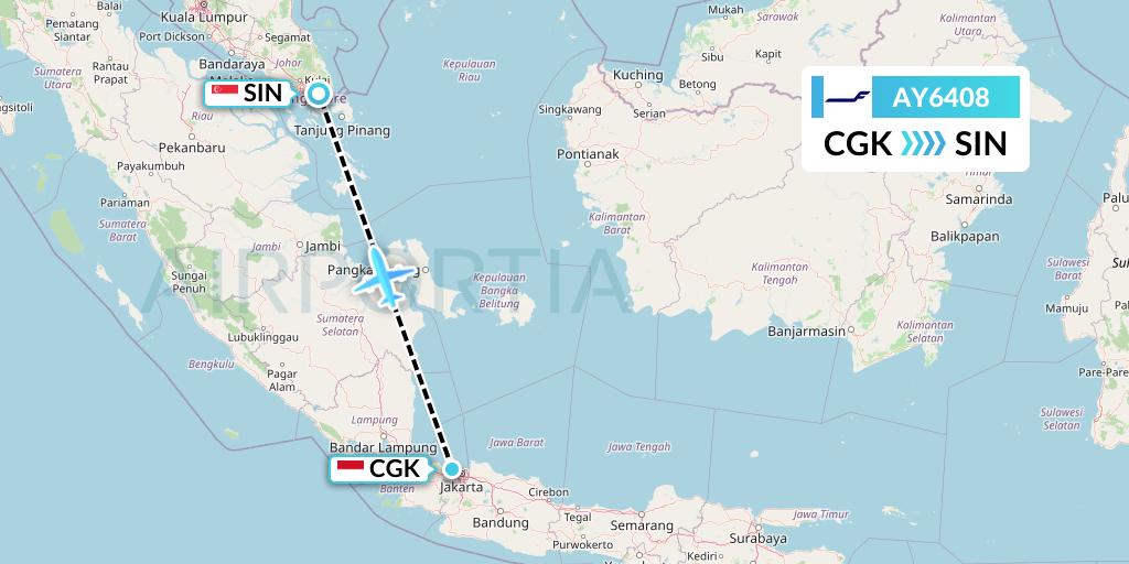 AY6408 Finnair Flight Map: Jakarta to Singapore