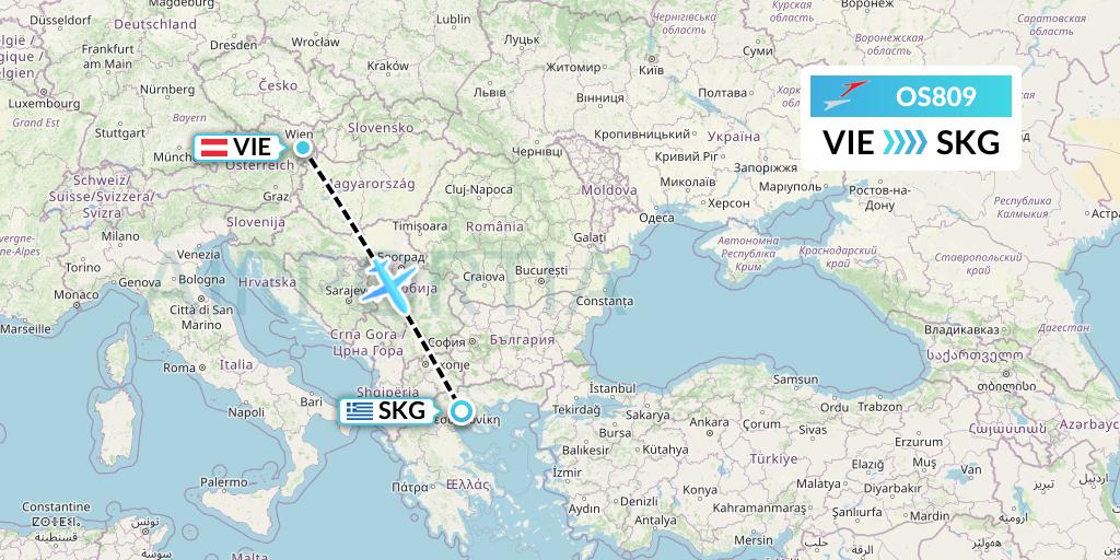 OS809 Austrian Airlines Flight Map: Vienna to Thessaloniki