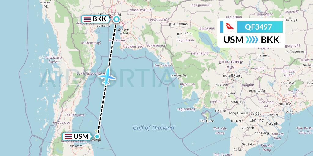 QF3497 Qantas Flight Map: Koh Samui to Bangkok