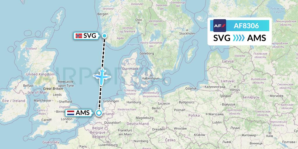 AF8306 Air France Flight Map: Stavanger to Amsterdam