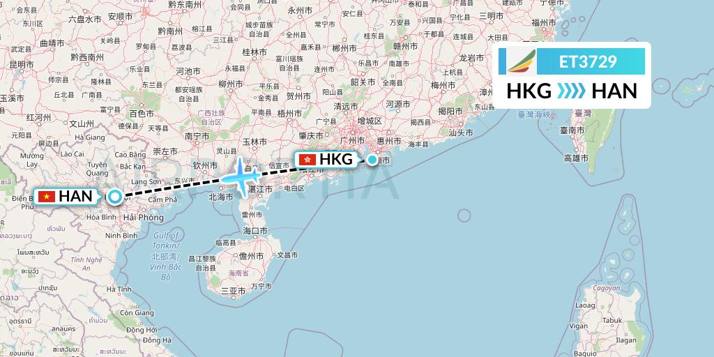 ET3729 Ethiopian Airlines Flight Map: Hong Kong to Hanoi