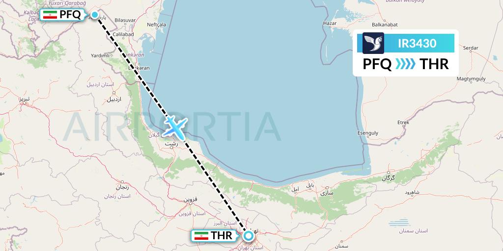 IR3430 Iran Air Flight Map: Parsabad to Tehran
