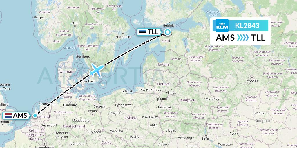 KL2843 KLM Flight Map: Amsterdam to Tallinn