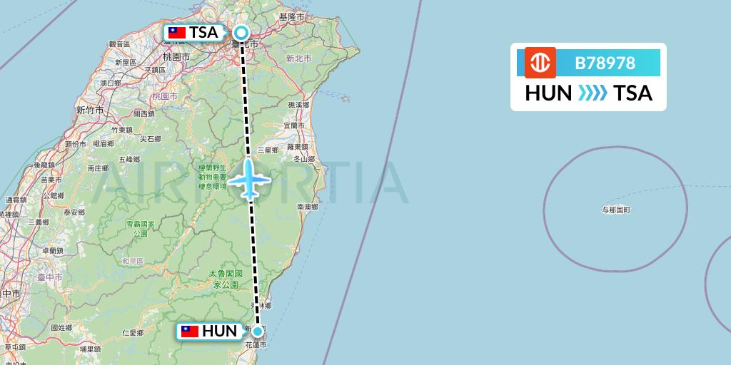 B78978 UNI Air Flight Map: Hualien to Taipei