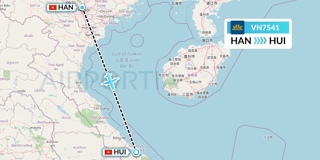VN7541 Vietnam Airlines Flight Map: Hanoi to Hue