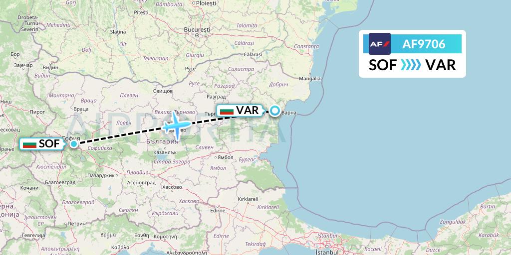 AF9706 Air France Flight Map: Sofia to Varna