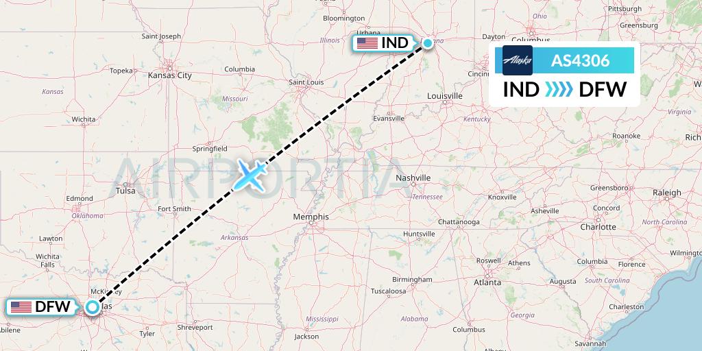 AS4306 Alaska Airlines Flight Map: Indianapolis to Dallas
