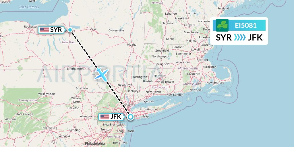 EI5081 Aer Lingus Flight Map: Syracuse to New York