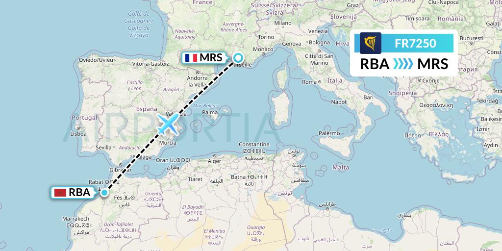 FR7250 Ryanair Flight Map: Rabat to Marseille