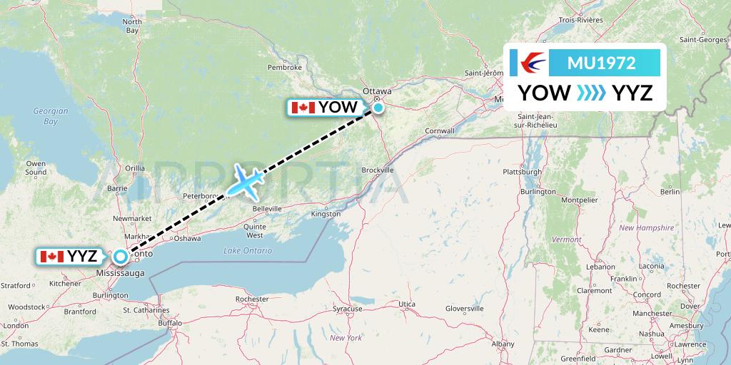 MU1972 China Eastern Airlines Flight Map: Ottawa to Toronto