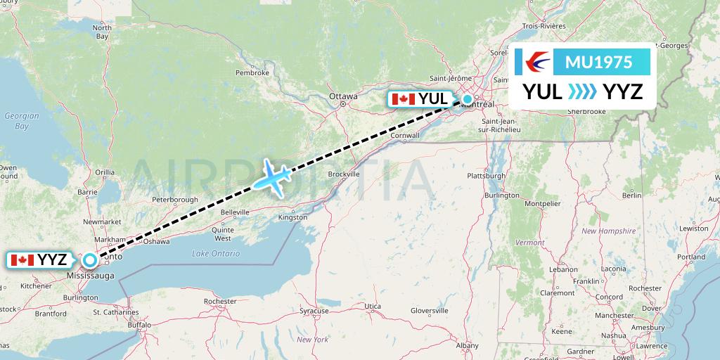 MU1975 China Eastern Airlines Flight Map: Montreal to Toronto