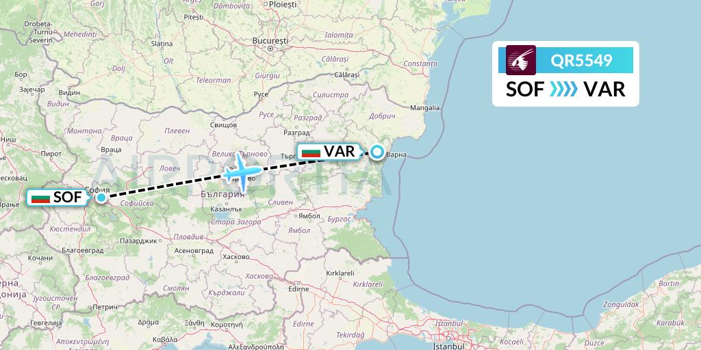 QR5549 Qatar Airways Flight Map: Sofia to Varna