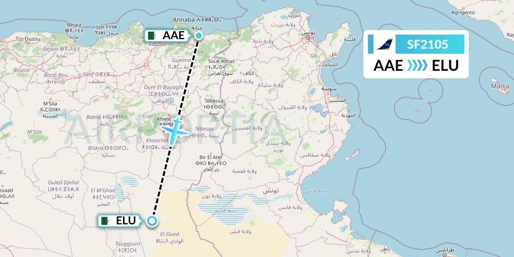 SF2105 Tassili Airlines Flight Map: Annaba to Guemar