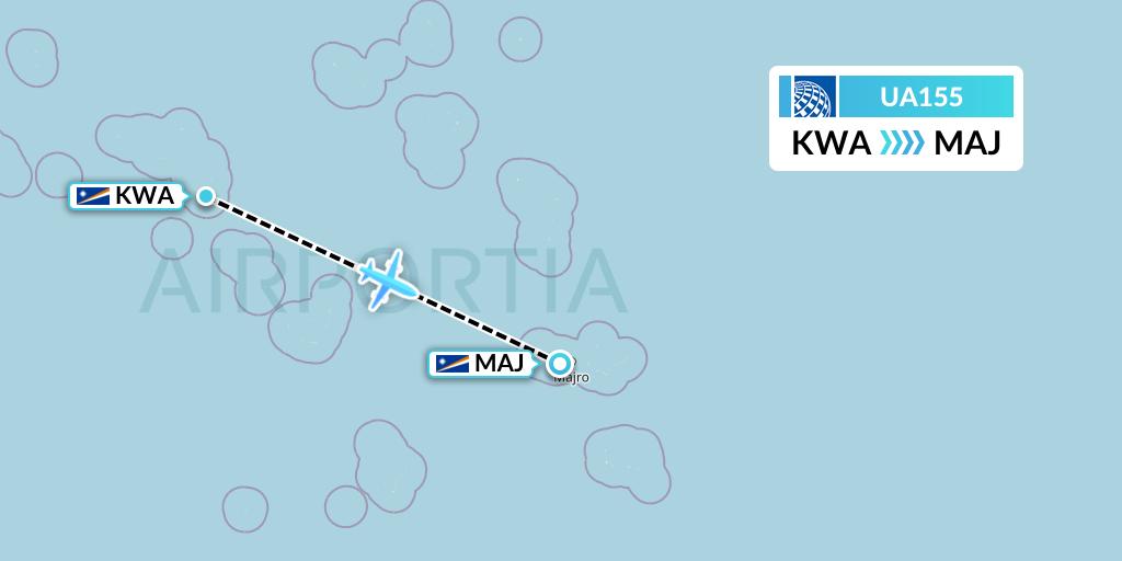UA155 United Airlines Flight Map: Kwajalein to Majuro