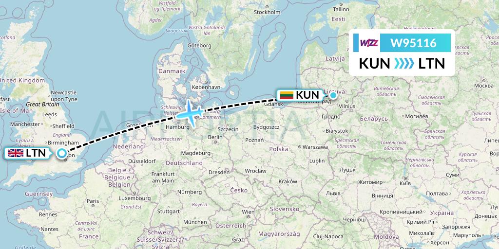 W95116 Flight Status Wizz Air UK Kaunas to London (WUK5116)